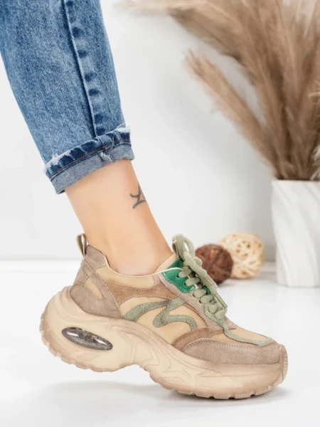 Pantofi Sport Dama din piele naturala HY2128 GREY-GREEN | FRANCO GERARDO