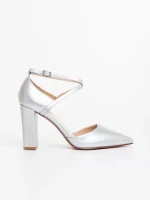 Pantofi dama cu toc argintii din piele ecologica Doora