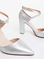 Pantofi dama cu toc argintii din piele ecologica Doora