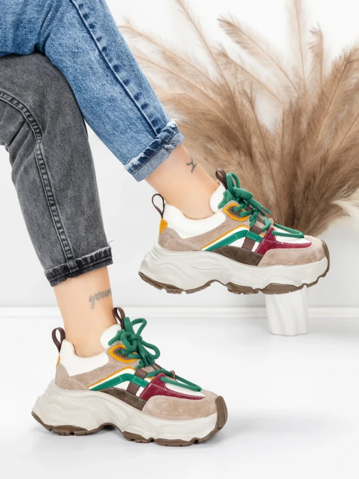 Pantofi Sport Dama din piele naturala HY1369 APRICOT-RED | FRANCO GERARDO