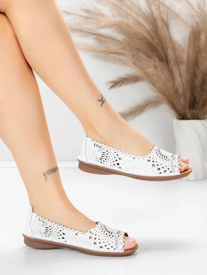 Balerini Dama din piele naturala 355-2 WHITE | ADVANCER