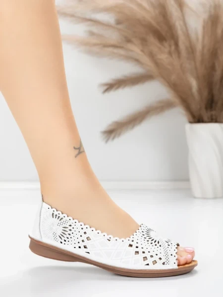 Balerini Dama din piele naturala 355-2 WHITE | ADVANCER