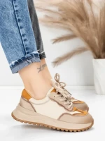 Pantofi Sport Dama din piele naturala 572305 CREAM-YELLOW | FRANCO GERARDO