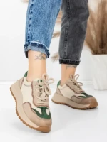 Pantofi Sport Dama din piele naturala 572305 CREAM-GREEN | FRANCO GERARDO