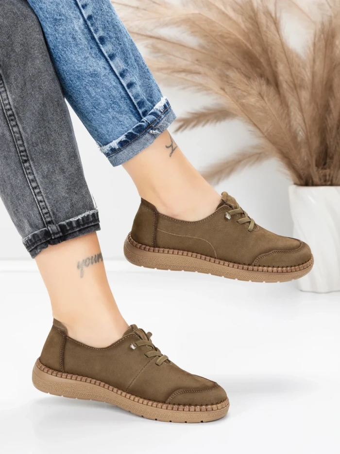 Pantofi Casual Dama din piele naturala 8736 KHAKI | FORMAZIONE