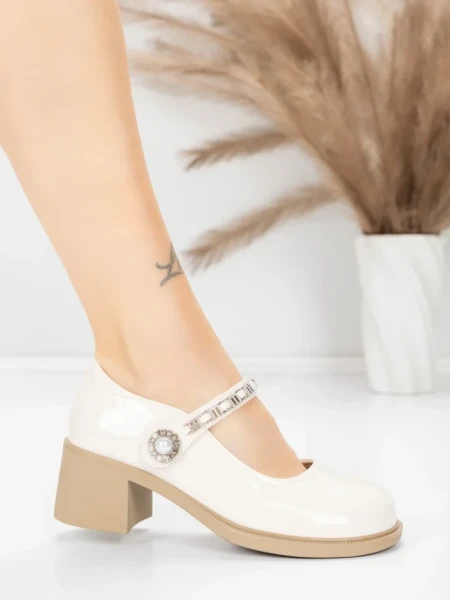 Pantofi cu toc din piele naturala TP1355-1 CREAM | ADVANCER