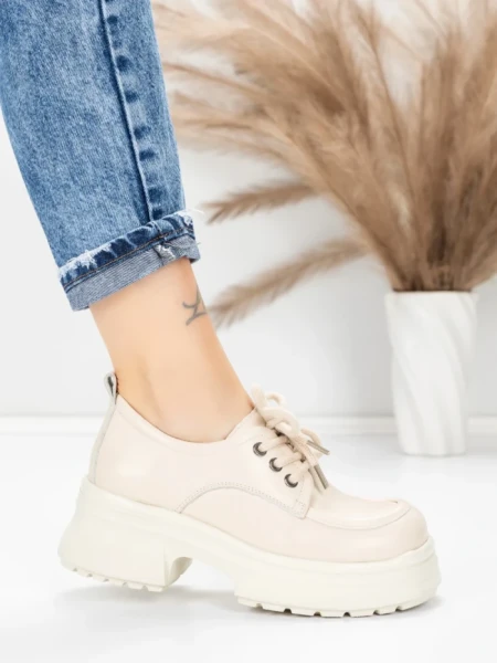 Pantofi Casual Dama din piele naturala 10829 CREAM | FORMAZIONE