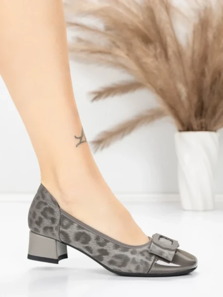 Pantofi cu toc din piele naturala 22163-90 GREY | ADVANCER