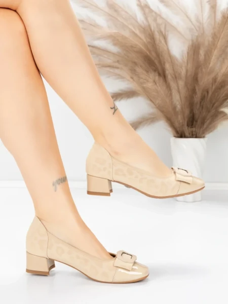 Pantofi cu toc din piele naturala 22163-90 APRICOT | ADVANCER
