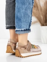 Pantofi Sport Dama din piele naturala KM9207 KHAKI | ADVANCER