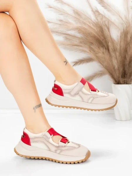 Pantofi Sport Dama din piele naturala KM3906 RED | ADVANCER