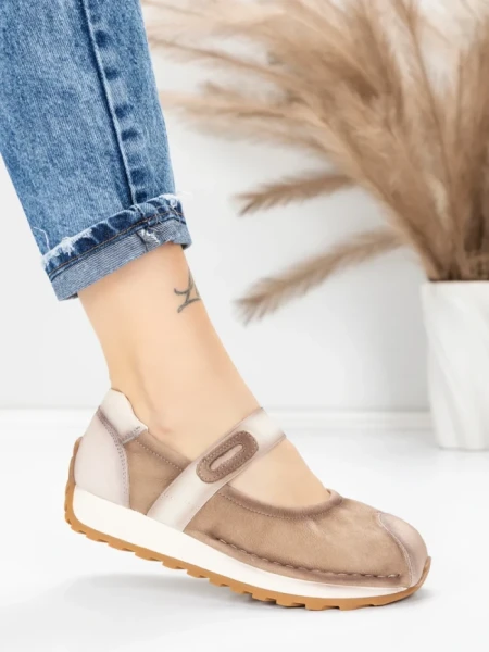 Pantofi Casual Dama din piele naturala KM9205 KHAKI | ADVANCER