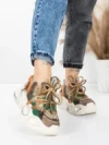 Pantofi Sport Dama din piele naturala HY8988-1 BROWN-GREEN | FRANCO GERARDO