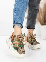 Pantofi Sport Dama din piele naturala HY8988-1 BROWN-GREEN | FRANCO GERARDO