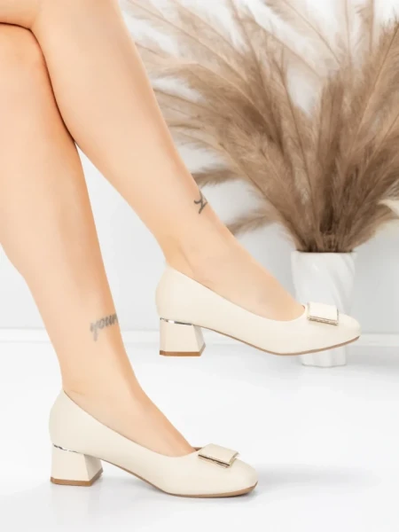 Pantofi cu Toc Gros 508-13 CREAM | ADVANCER