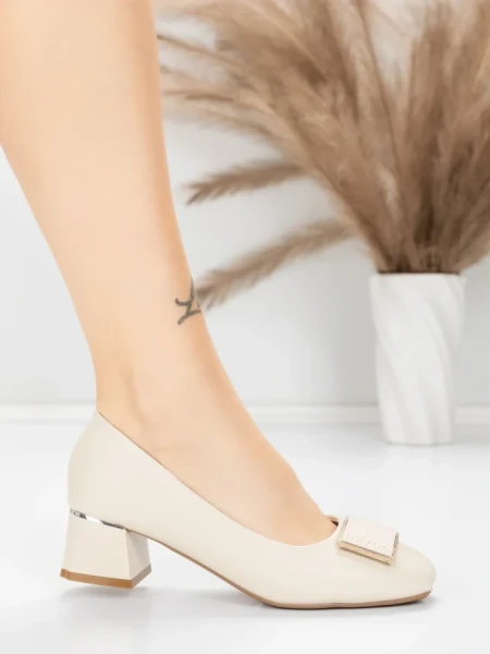 Pantofi cu Toc Gros 508-13 CREAM | ADVANCER