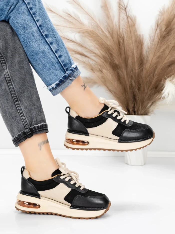 Pantofi Sport Dama din piele naturala 6055 BLACK | ADVANCER