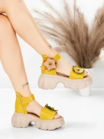 Sandale Dama din piele naturala 18651 YELLOW | ADVANCER