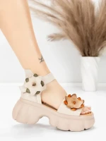 Sandale Dama din piele naturala 18651 CREAM | ADVANCER