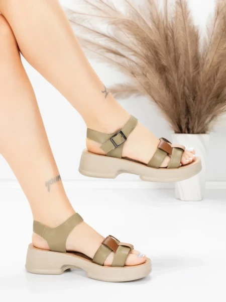 Sandale Dama din piele naturala 251077 GREEN-BROWN | ADVANCER