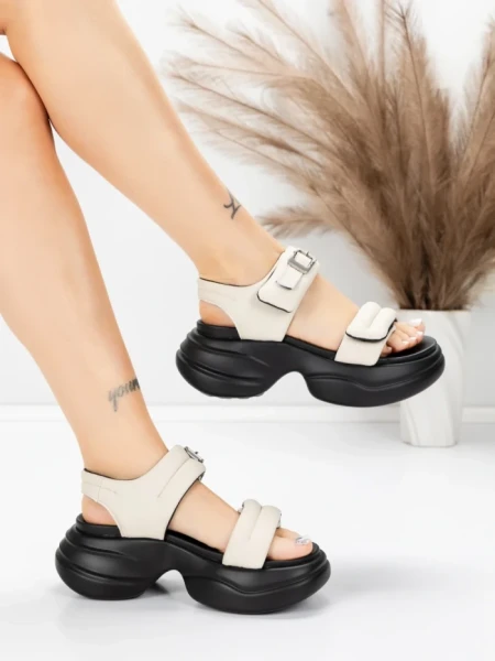 Sandale Dama din piele naturala 6818-1 CREAM | ADVANCER