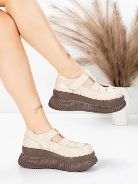 Pantofi Casual Dama din piele naturala 58588 CREAM | ADVANCER