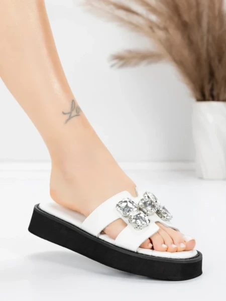 Papuci Dama din piele naturala 5SY33 WHITE | MEI