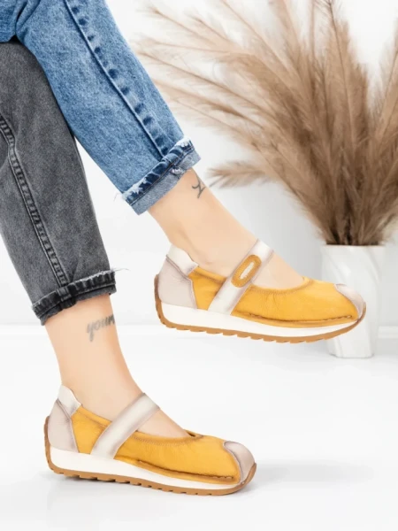 Pantofi Casual Dama din piele naturala KM9205 YELLOW | ADVANCER