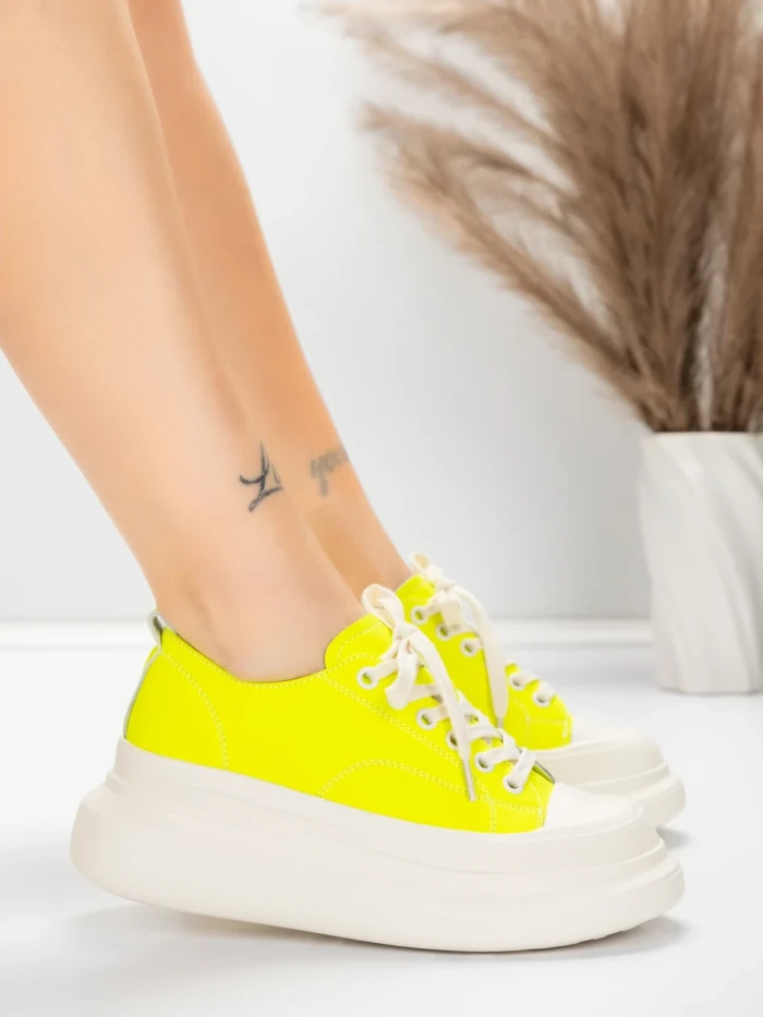 Pantofi Sport Dama din piele naturala 227802 Galben la... » MeiShop.Ro