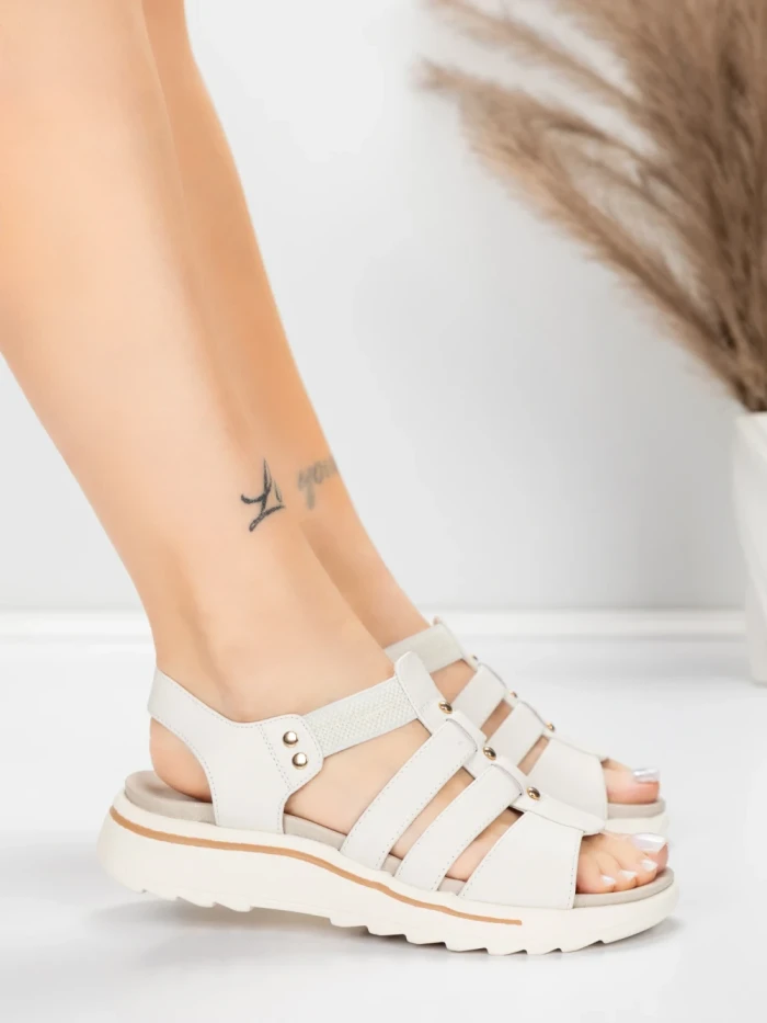 Sandale Dama cu Talpa Joasa 3FR035 Crem | Advancer » MeiShop.Ro