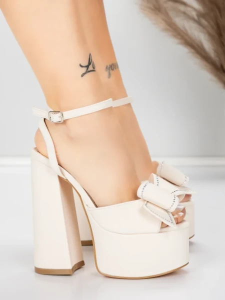 Sandale Dama cu Toc Gros si Platforma 3KV52 Bej | Mei » MeiShop.Ro