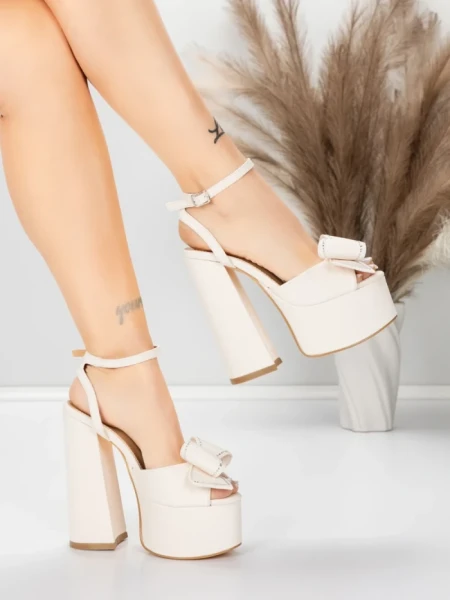 Sandale Dama cu Toc Gros si Platforma 3KV52 Bej | Mei » MeiShop.Ro