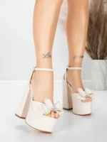 Sandale Dama cu Toc Gros si Platforma 3KV52 Bej | Mei » MeiShop.Ro
