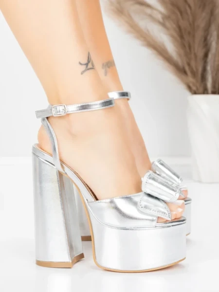 Sandale Dama cu Toc Gros si Platforma 3KV52 Argintiu |... » MeiShop.Ro