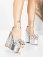 Sandale Dama cu Toc Gros si Platforma 3KV52 Argintiu |... » MeiShop.Ro