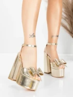 Sandale Dama cu Toc Gros si Platforma 3KV52 Auriu | Mei » MeiShop.Ro