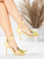 Sandale Dama cu Toc Subtire 5GS62 Galben | Mei » MeiShop.Ro