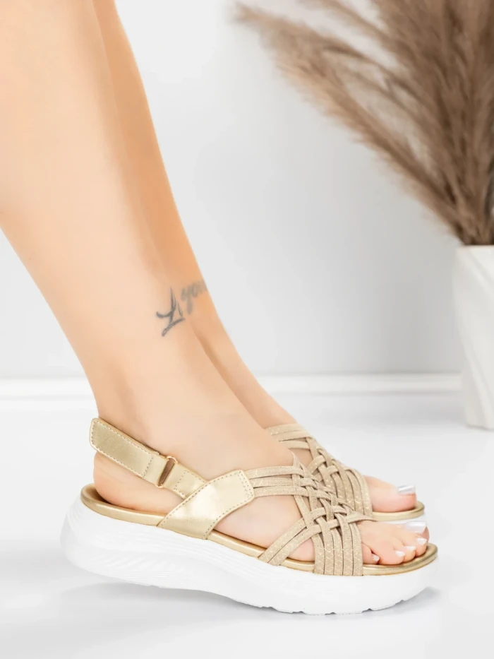 Sandale Dama cu Platforma 5GS67 Auriu | Mei » MeiShop.Ro