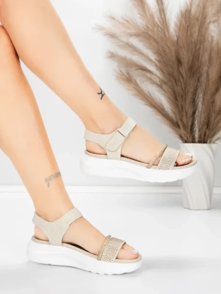 Sandale Dama cu Platforma 5GS68 Bej | Mei » MeiShop.Ro