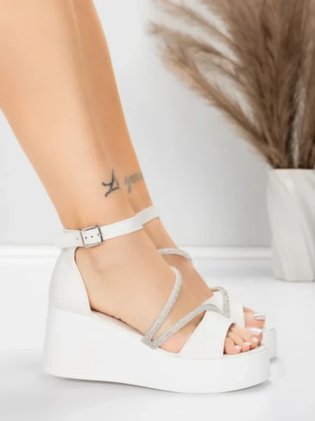 Sandale Dama cu Platforma 5H77 Alb | Mei » MeiShop.Ro