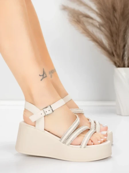 Sandale Dama cu Platforma 5H78 Bej | Mei » MeiShop.Ro