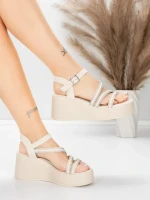 Sandale Dama cu Platforma 5H78 Bej | Mei » MeiShop.Ro