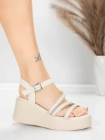 Sandale Dama cu Platforma 5H78 Bej | Mei » MeiShop.Ro