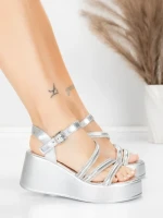 Sandale Dama cu Platforma 5H78 Argintiu | Mei » MeiShop.Ro