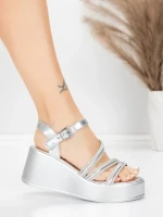 Sandale Dama cu Platforma 5H78 Argintiu | Mei » MeiShop.Ro