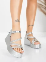 Sandale Dama cu Platforma 5H78 Argintiu | Mei » MeiShop.Ro