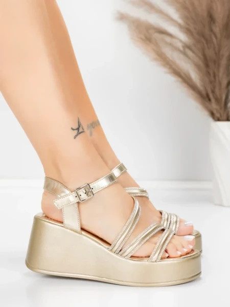 Sandale Dama cu Platforma 5H78 Auriu | Mei » MeiShop.Ro