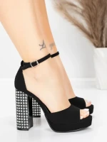 Sandale Dama cu Toc Gros si Platforma 5KV71 Negru | Mei » MeiShop.Ro