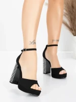Sandale Dama cu Toc Gros si Platforma 5KV71 Negru | Mei » MeiShop.Ro