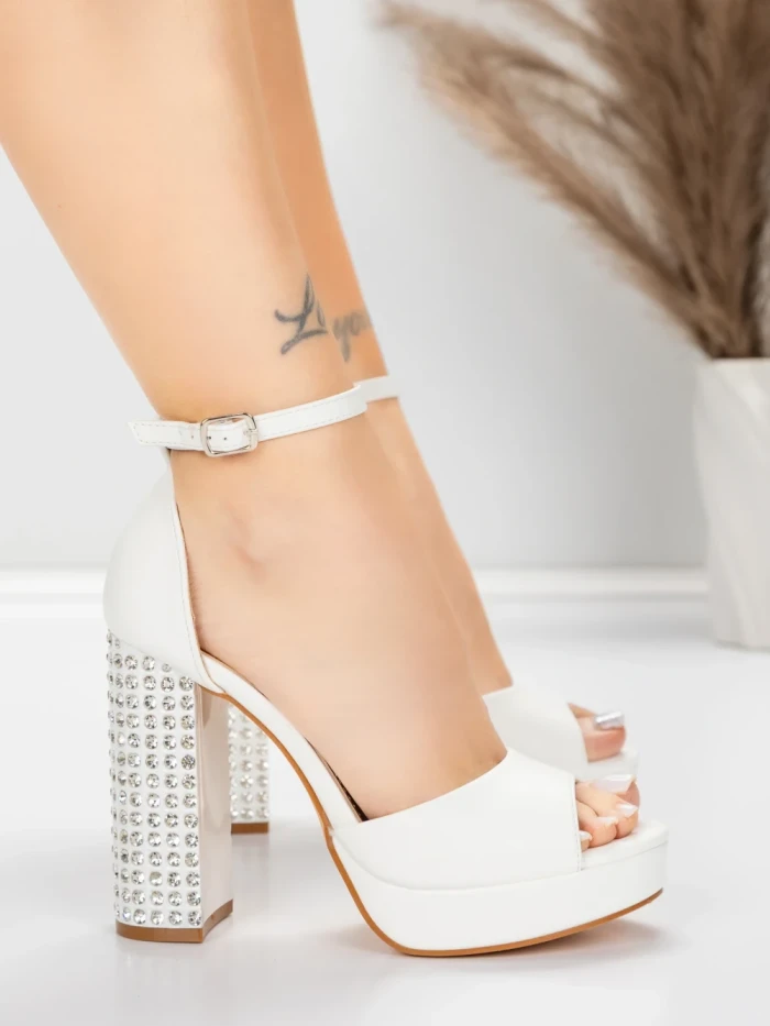 Sandale Dama cu Toc Gros si Platforma 5KV71 Alb | Mei » MeiShop.Ro